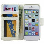 Wholesale iPhone 5 5S Simple Leather Wallet Case with Stand (White)